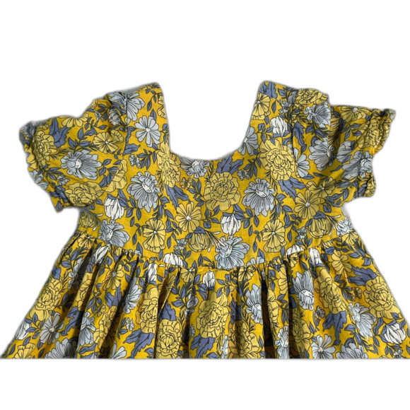 Joie 4T Toddler Girls Dress Boho Cottage Yellow Floral Ruffle Lined Gray Frilly - Picture 2 of 11
